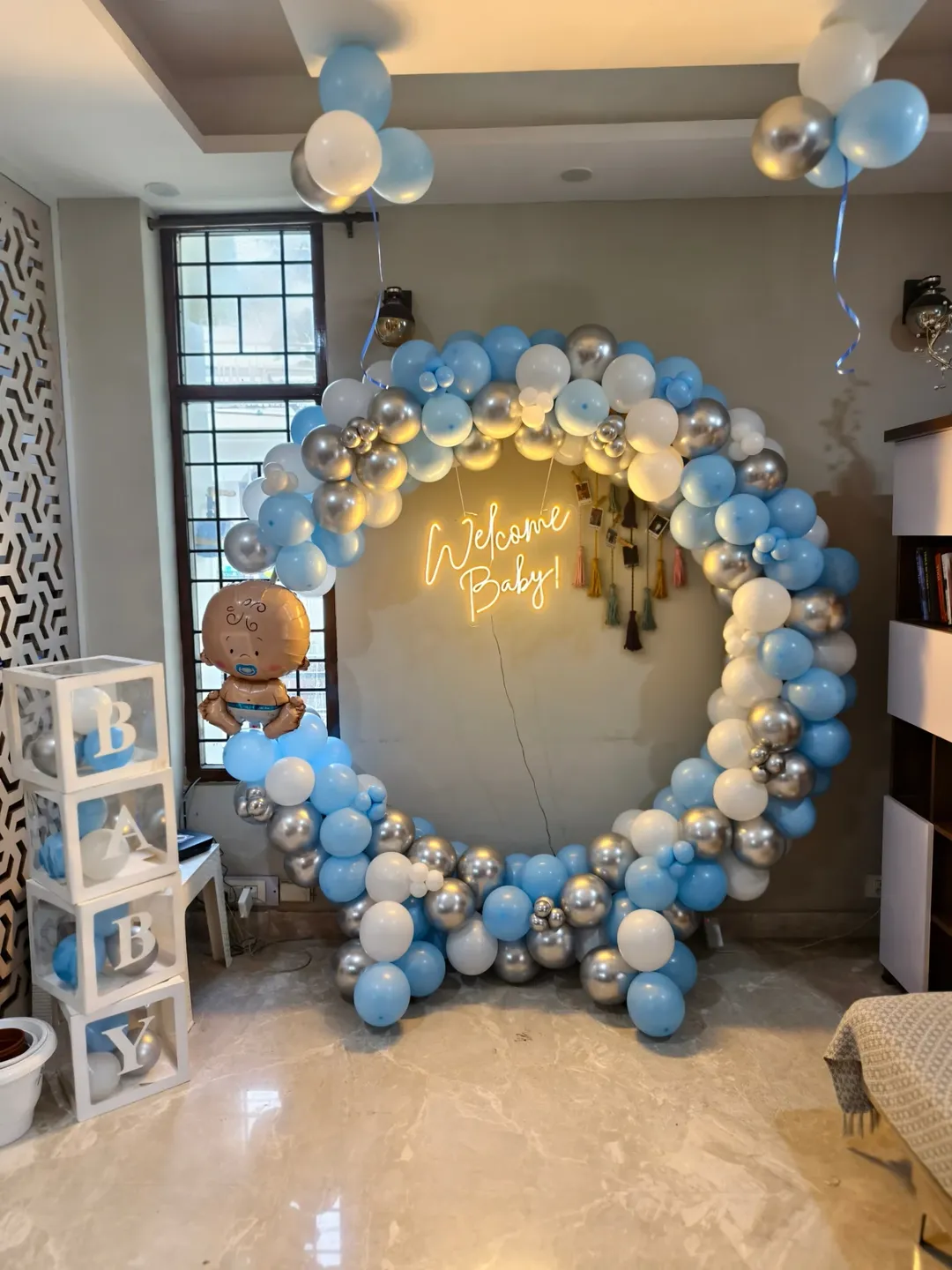 Sky Blue & Silver Chrome Welcome Baby Ring