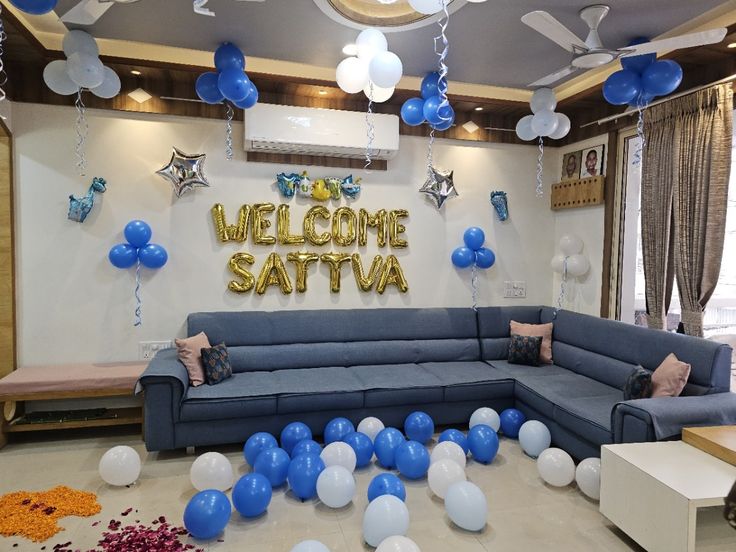 Personalised Name 'Welcome' Blue Balloon Decor