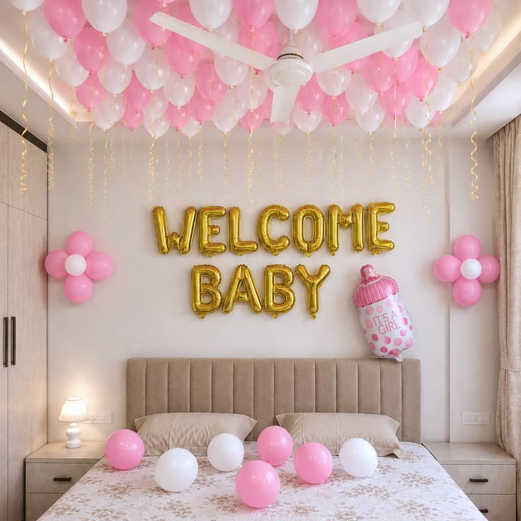 Pink & White 'Welcome Baby' Bedroom Canopy