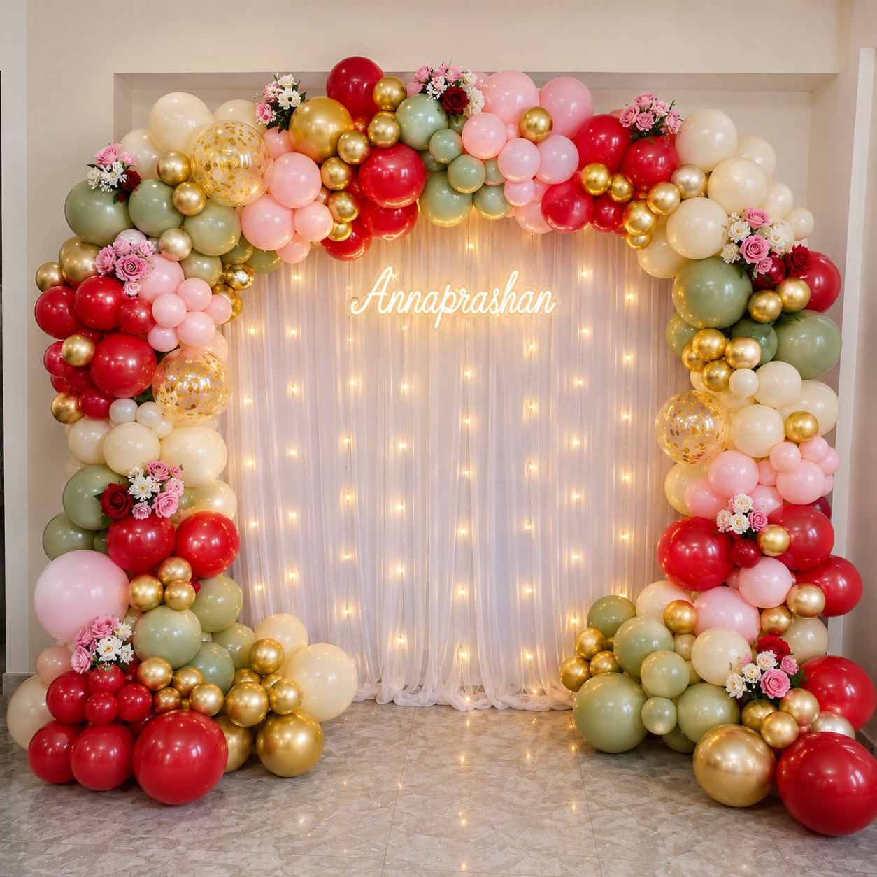 Traditional Red, Sage & Ivory 'Annaprashan' Arch