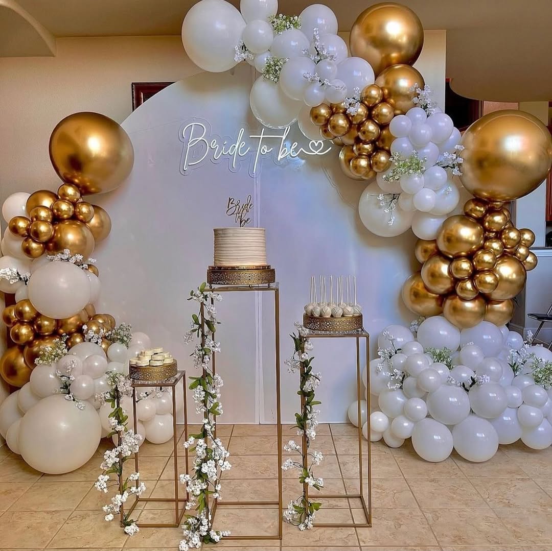 White & Gold Neon 'Bride To Be' Dessert Arch