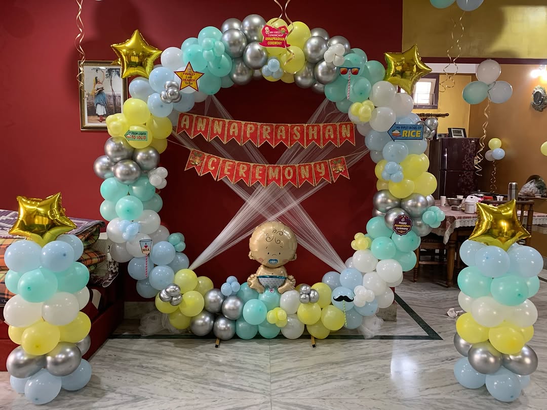 Pastel Blue & Yellow Annaprashan Ring Arch