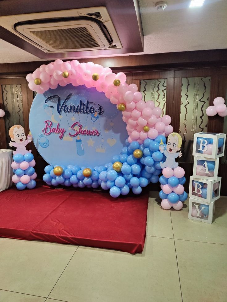 Custom Name 'Baby Shower' Pink & Blue Moon Backdrop