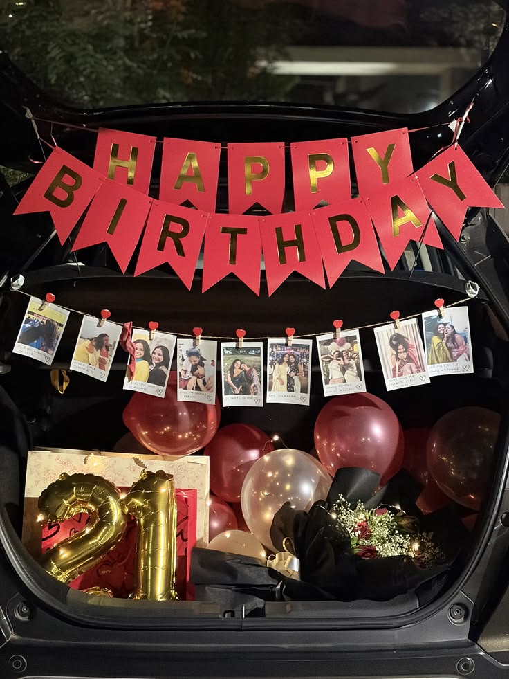Red Banner Polaroid & Rose Bouquet Car Boot Decoration