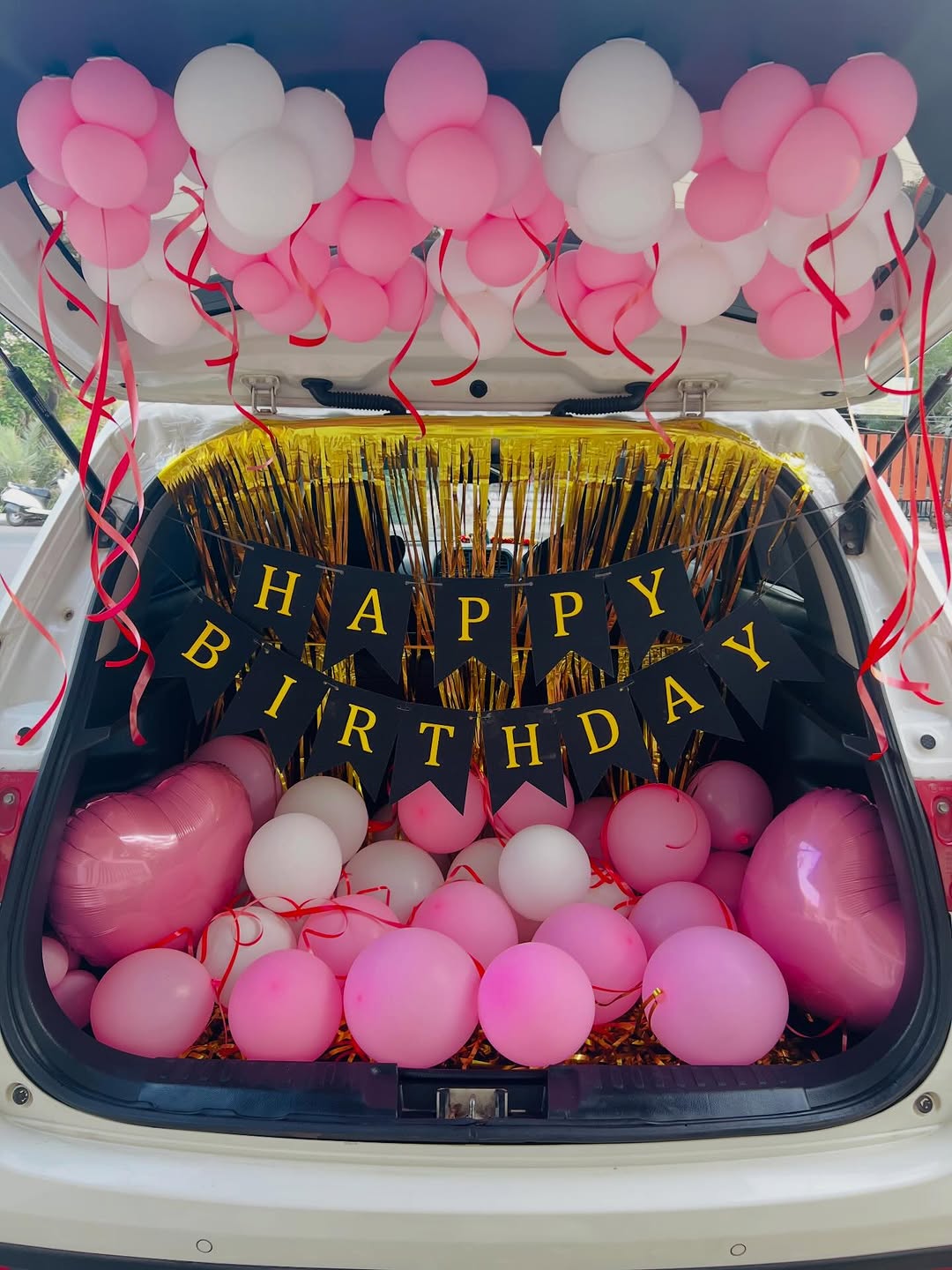 Pink & White Cloud Gold Fringe Car Boot Decoration
