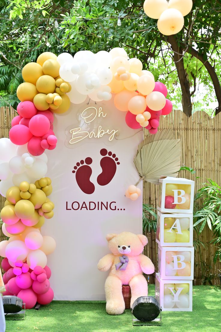 'Oh Baby Loading' Outdoor Arch with Teddy & BABY Blocks