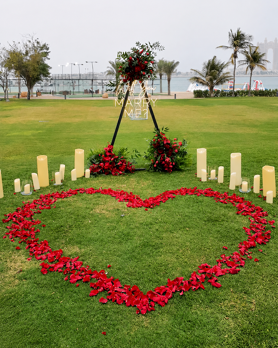 Lawn Triangle Arch Proposal with Giant Petal Heart