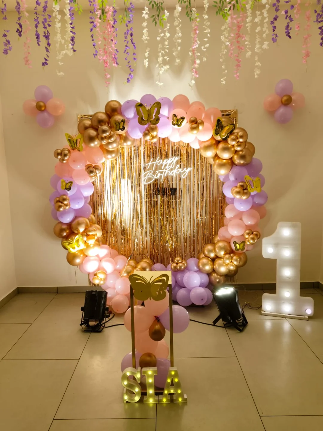Sia 1st Birthday Pink, Lilac & Gold Butterfly Ring