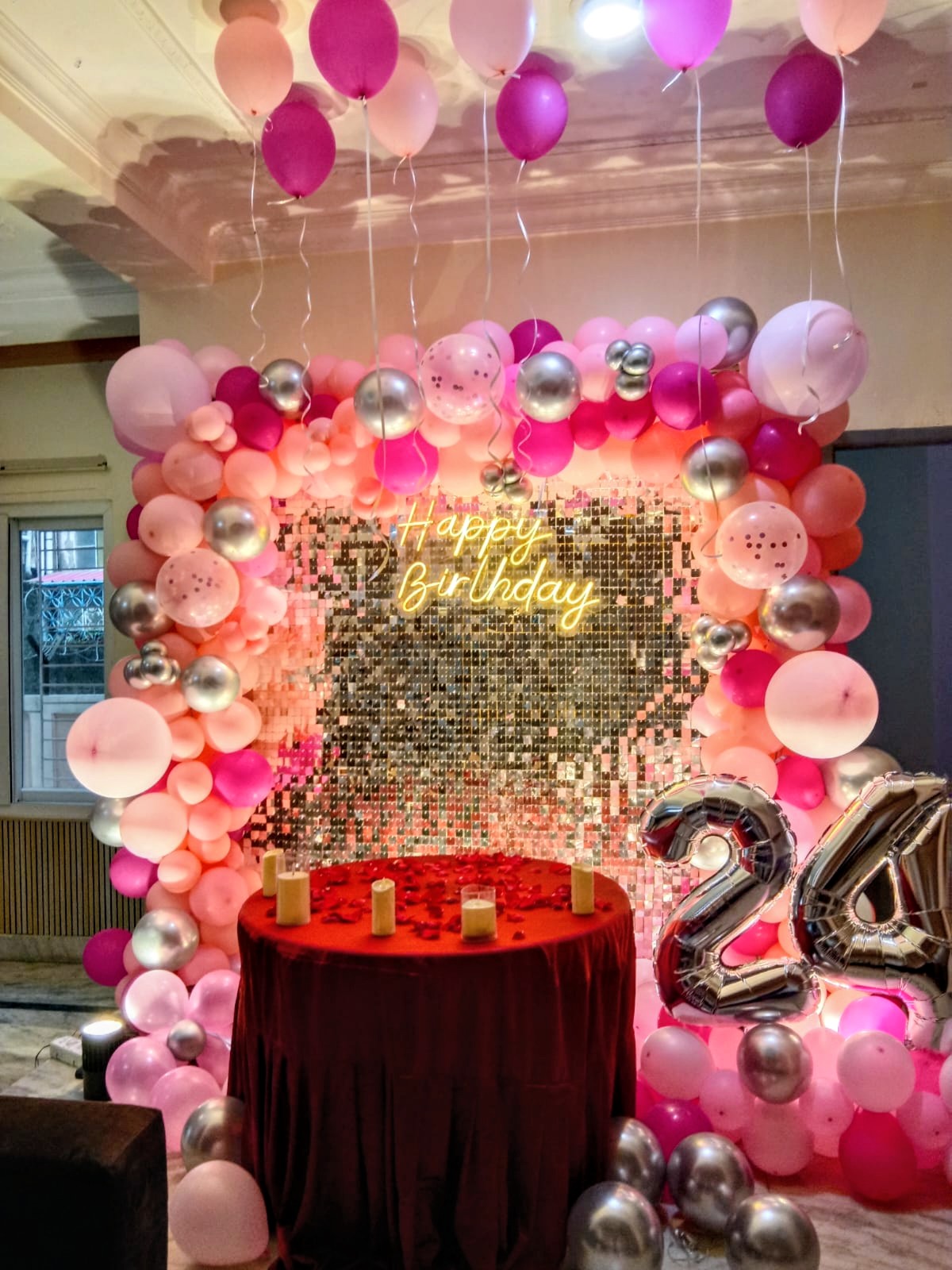 24th Birthday Pink Sequin & Floating Balloons