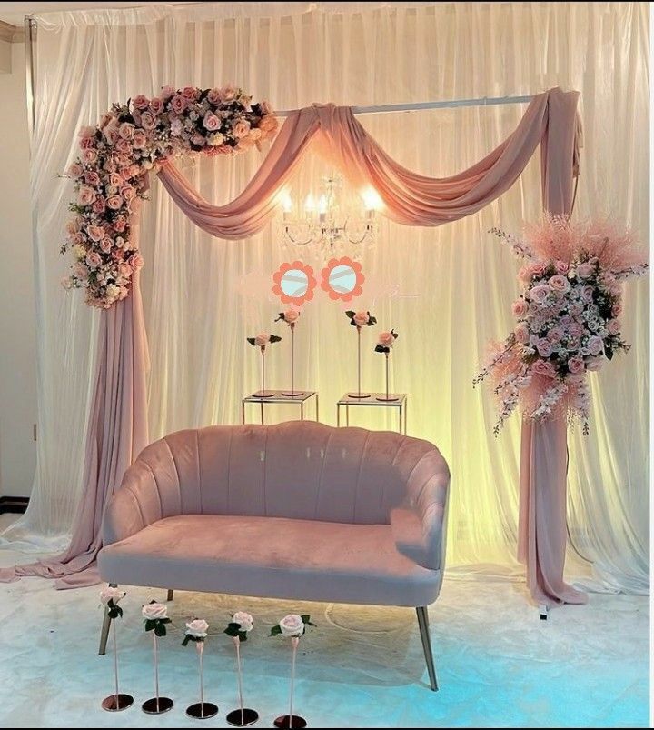 Dusty Pink Chandelier Canopy Engagement Decor