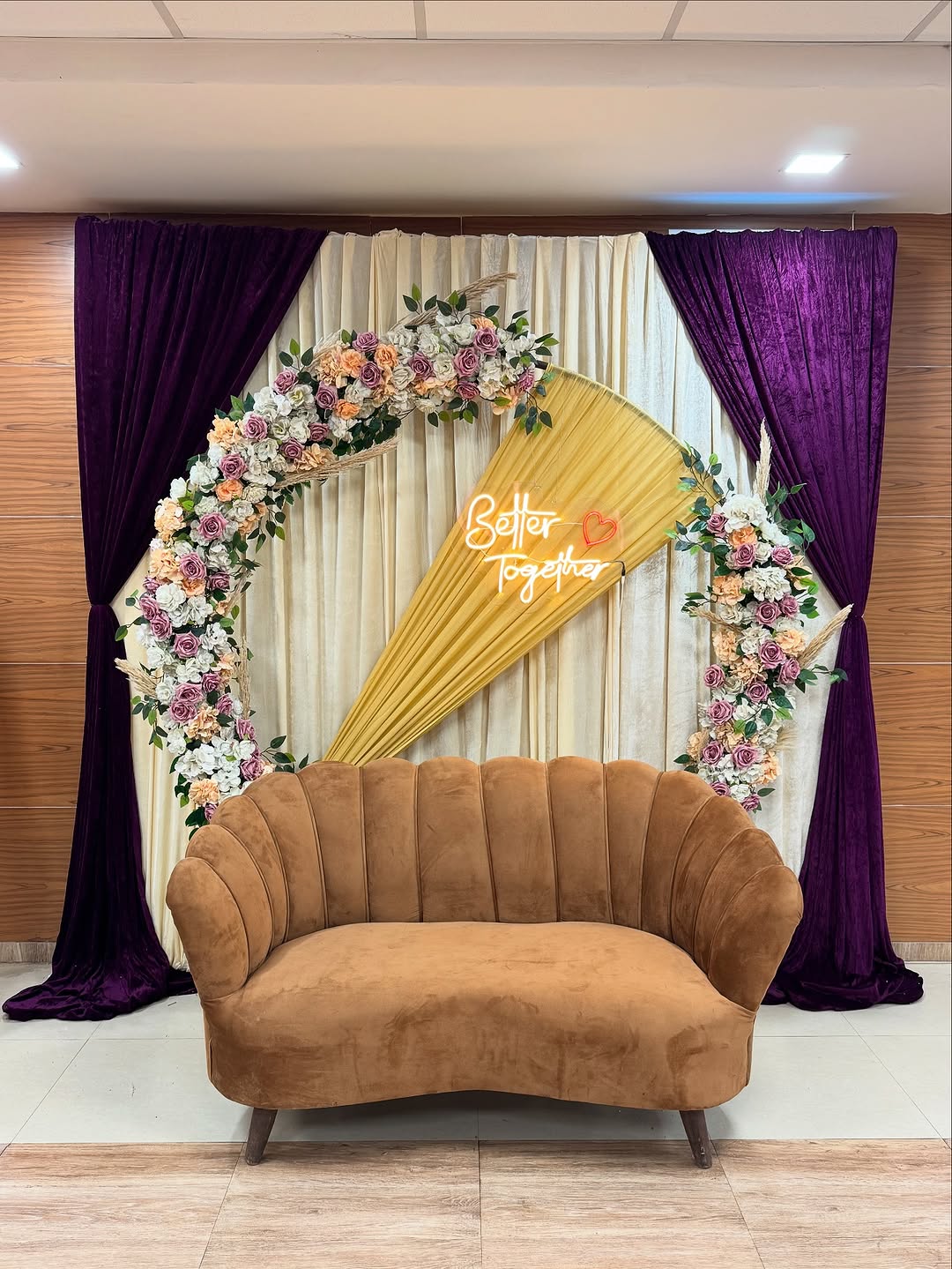 Purple Velvet Better Together Engagement Backdrop
