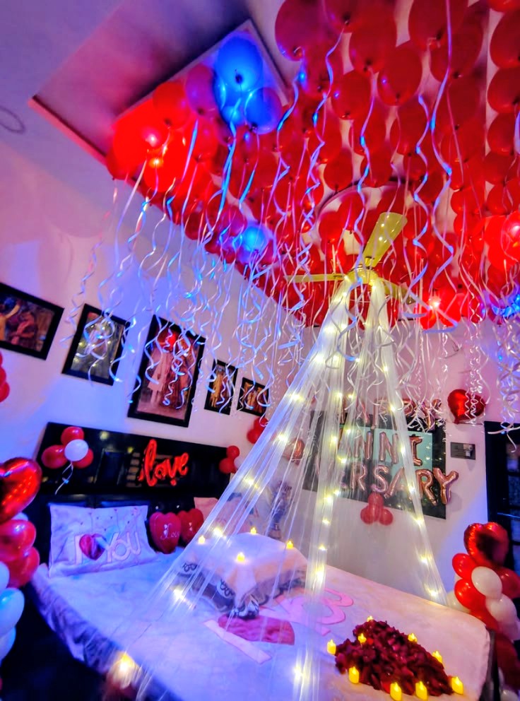 Red & Blue Ceiling with Fairy-Light Tent Canopy