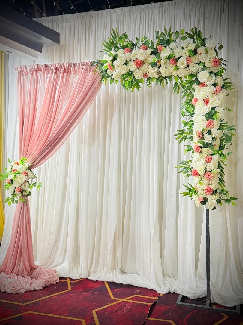 Ivory & Peach Corner Arch Engagement Decor