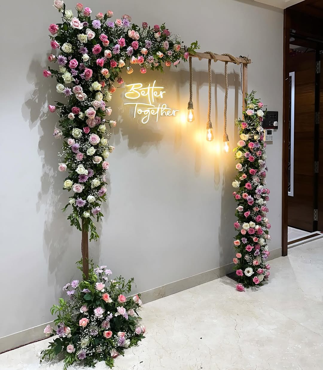Rustic Neon Floral Frame Engagement Decor