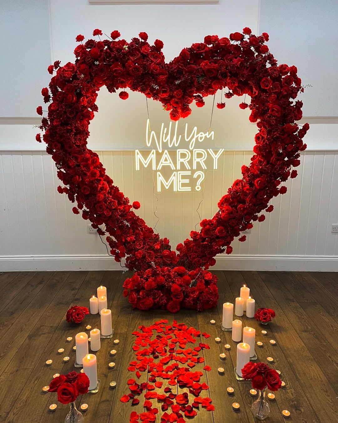Luxury Rose Heart Proposal Hall Setup