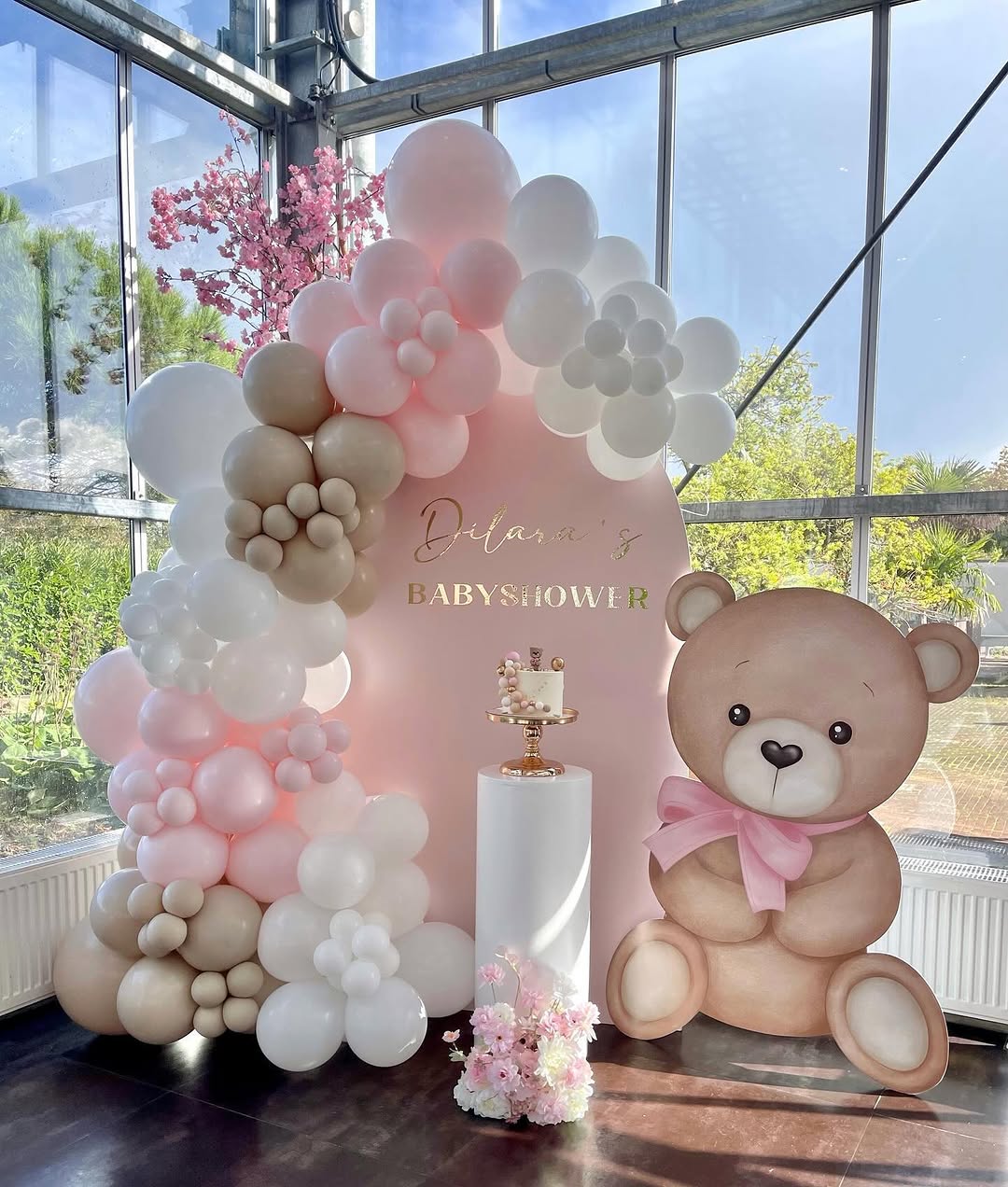 Custom Name 'Babyshower' Blush Teddy Arch