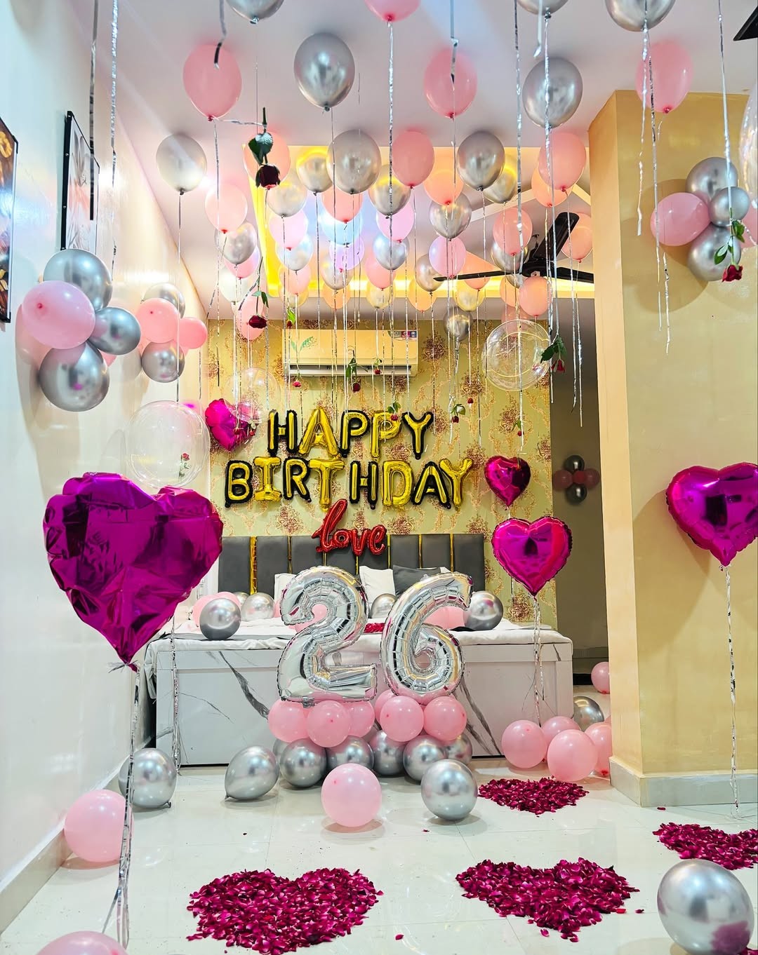 Pink & Silver Number Birthday Room Decoration