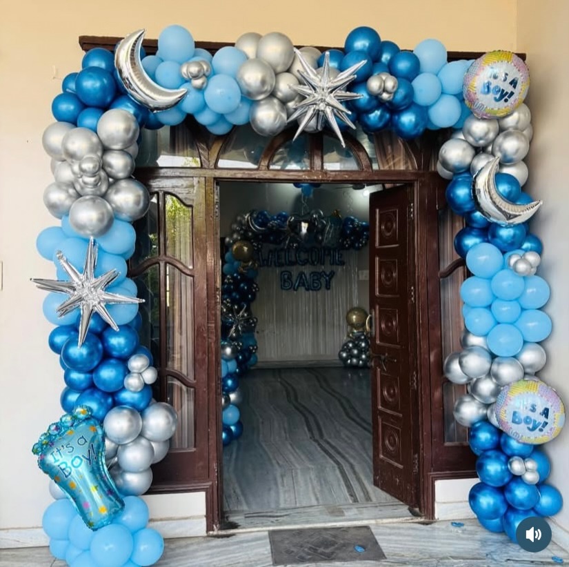 Blue & Silver Door Arch with 'It's A Boy' Foils