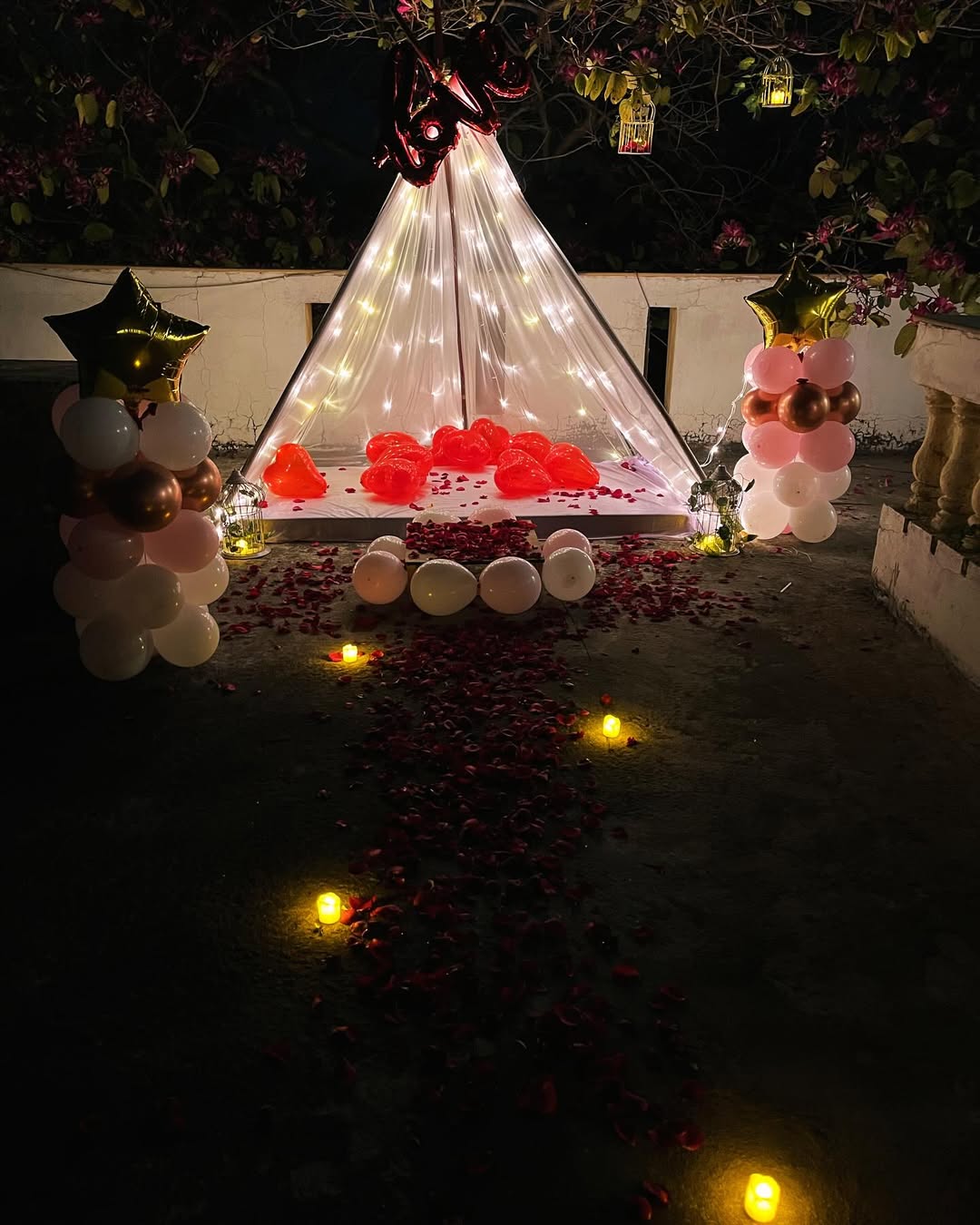Candlelit Terrace Canopy Date Setup