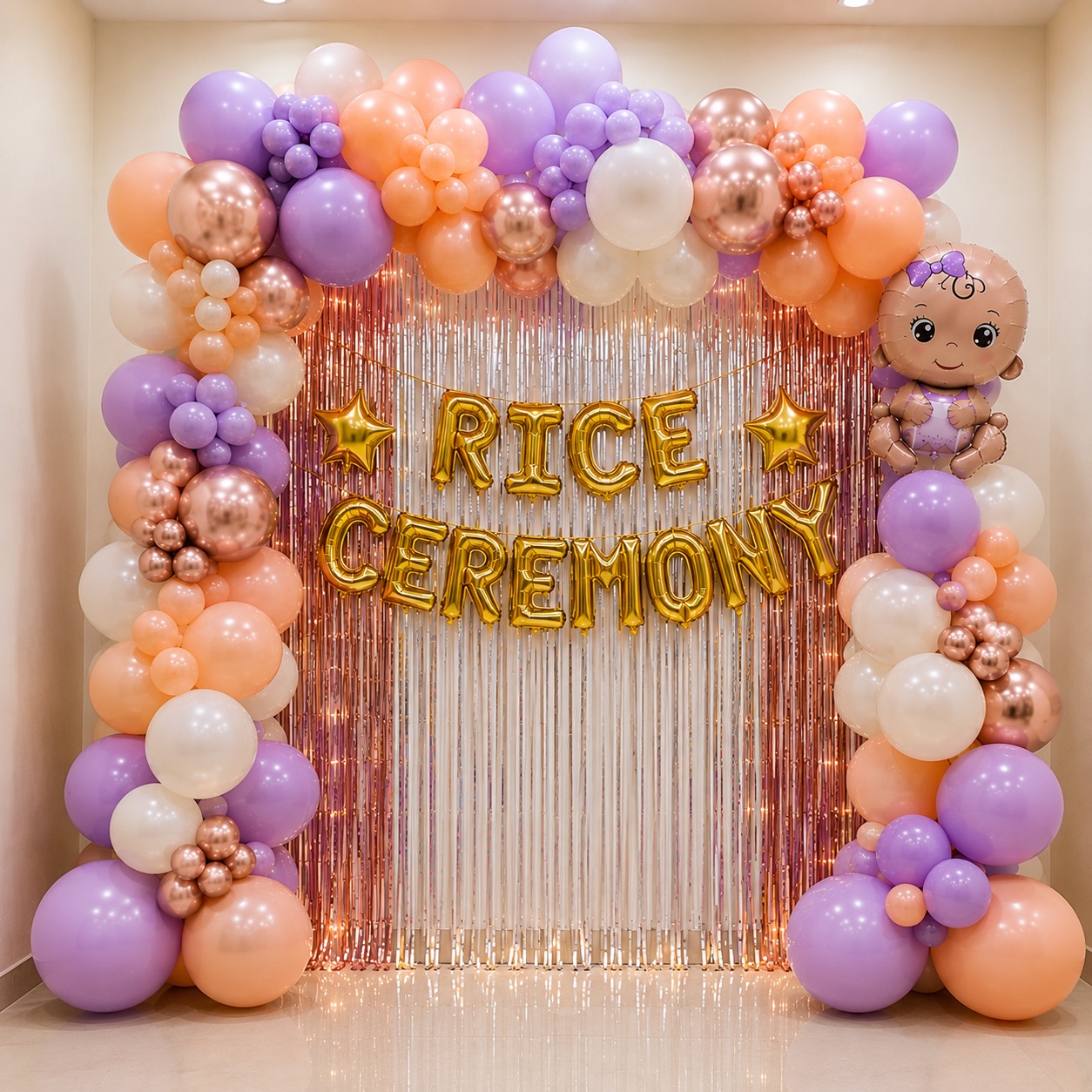 Purple, Peach & Rose-Gold Shimmer 'Rice Ceremony' Arch