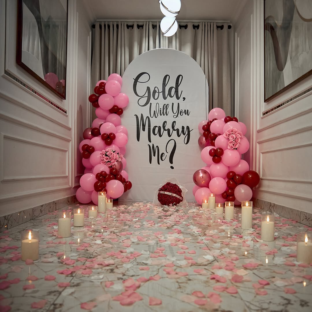 Personalised Pink & Maroon 'Marry Me' Arch