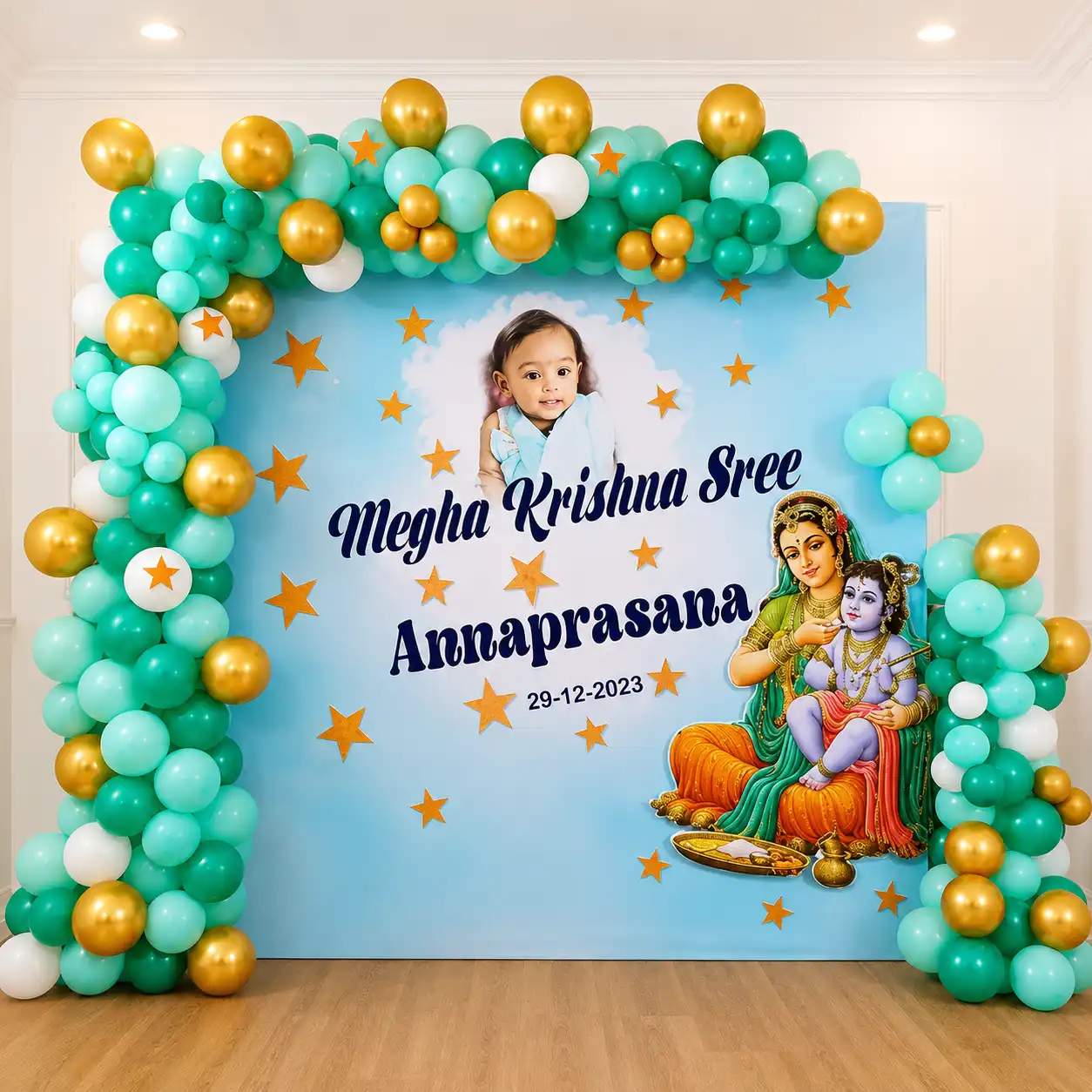 'Megha Krishna Sree' Krishna Themed Annaprasana Backdrop
