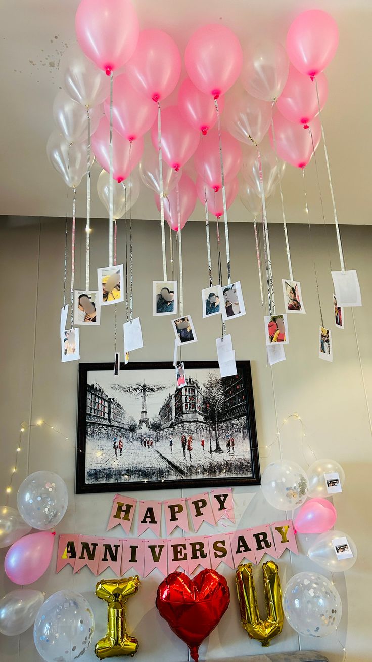 Pink Balloon Photos with HAPPY ANNIVERSARY I♥U