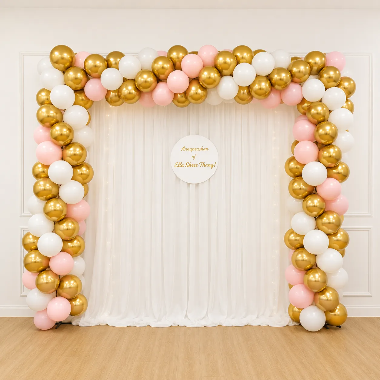 'Ella Shree' Gold, Pink & White Annaprashan Square Arch