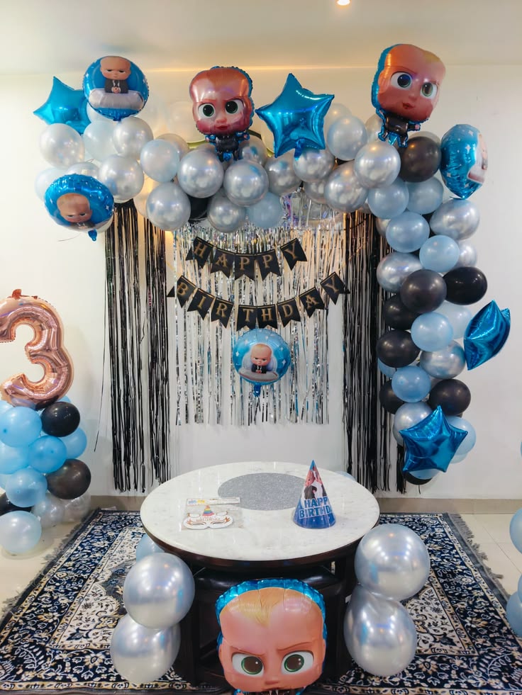 Boss Baby Silver 3rd Birthday Fringe Arch
