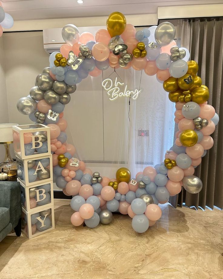 'Oh Baby' Round Ring Pastel & Butterfly Backdrop with BABY Blocks