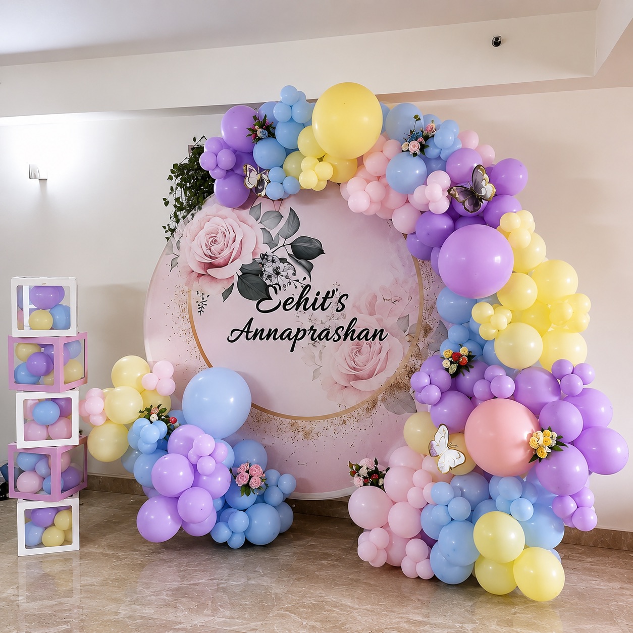 Pastel Butterfly 'Annaprashan' Round Backdrop