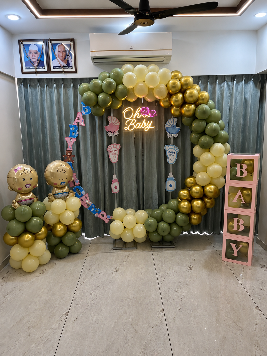 'Oh Baby' Sage Green & Gold Baby Shower Ring