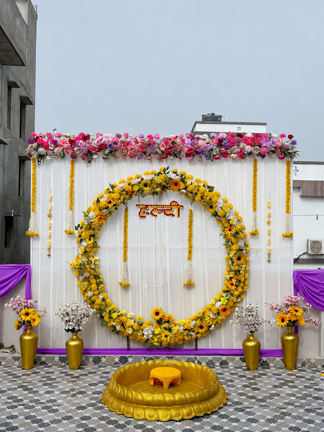 Grand Marigold Ring Haldi Backdrop