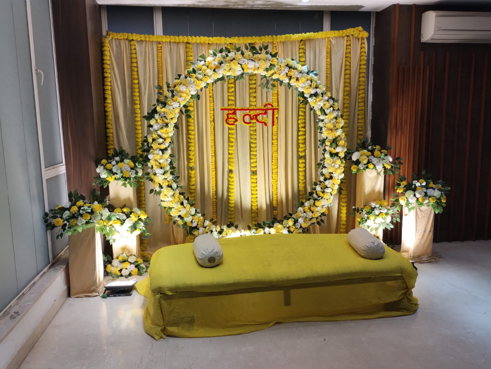 Ivory Marigold Ring Haldi Stage