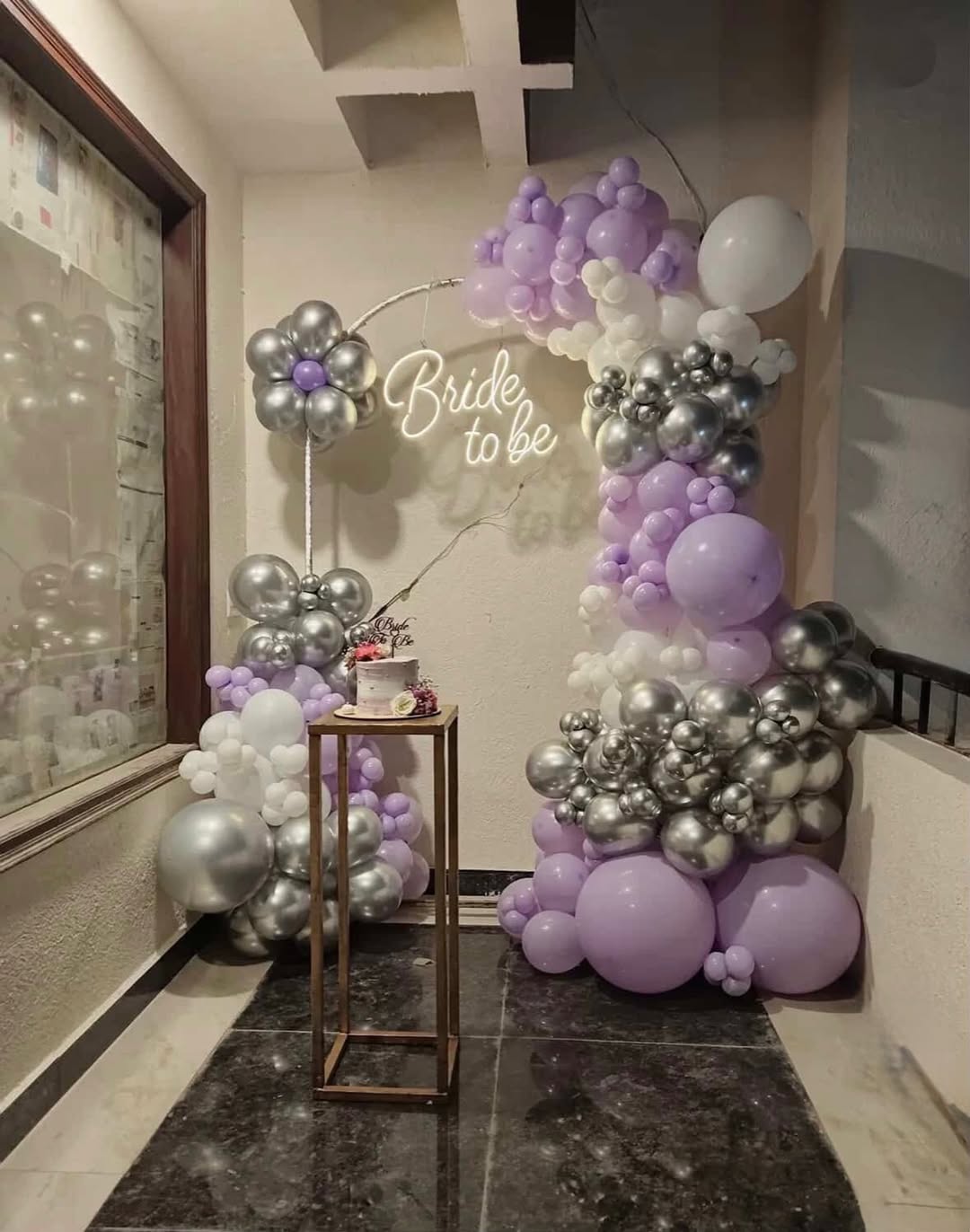 Lilac & Silver Neon 'Bride To Be' Cake Corner