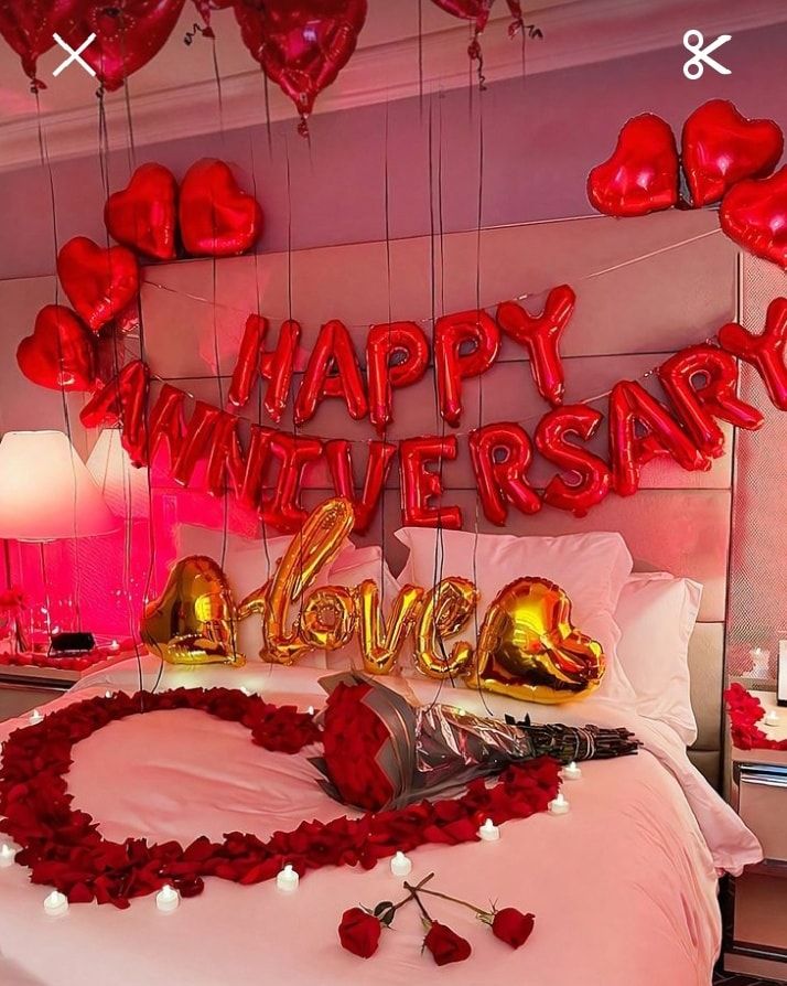 Red 'Happy Anniversary' Bedroom Love Surprise