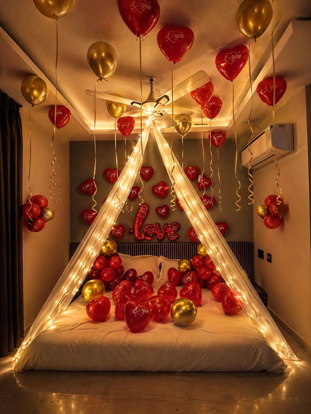 Red & Gold 'Love' Hearts Canopy