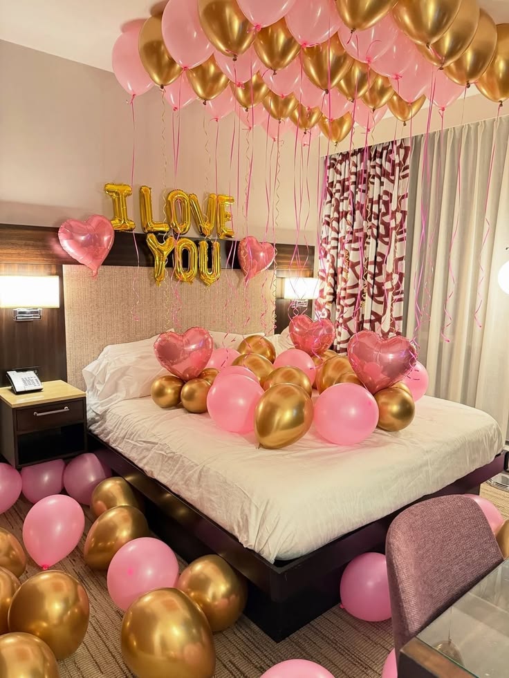 Pink & Gold 'I Love You' Balloon Room