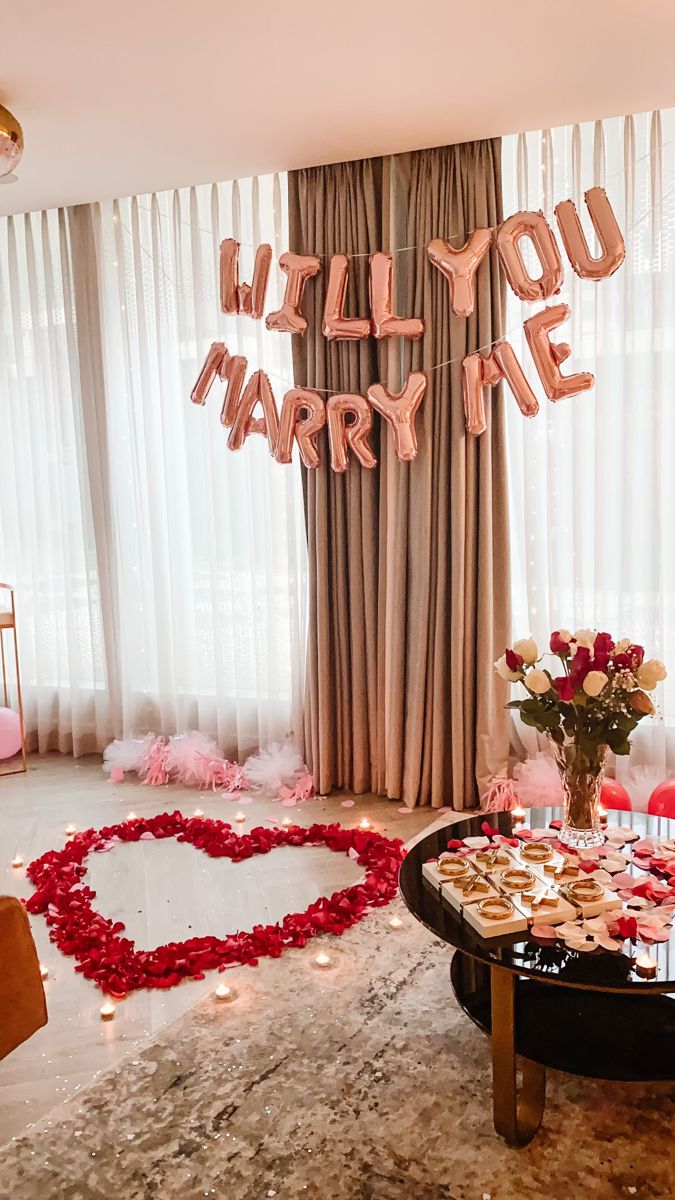 Rose Gold Letters & Rose Petal Heart Proposal