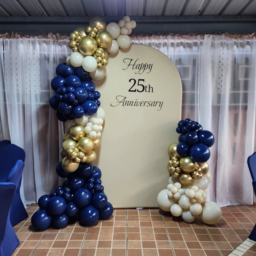25th Navy, Gold & Ivory Anniversary Arch