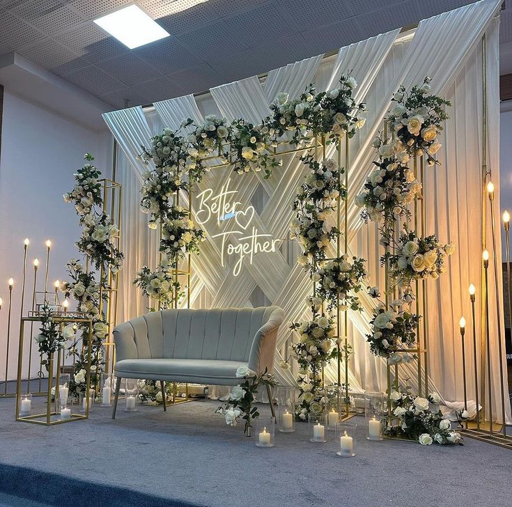 Grand White & Gold Candle Engagement Stage