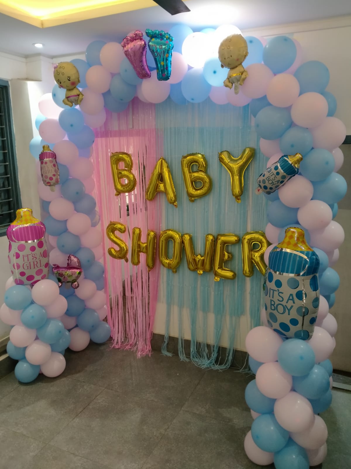 'Baby Shower' Pastel Arch with Curtain Backdrop