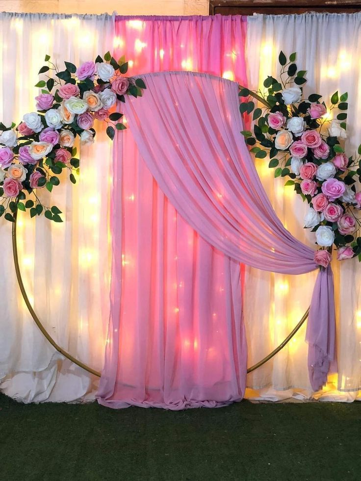 Pink Drape Rose Ring Lawn Engagement Backdrop