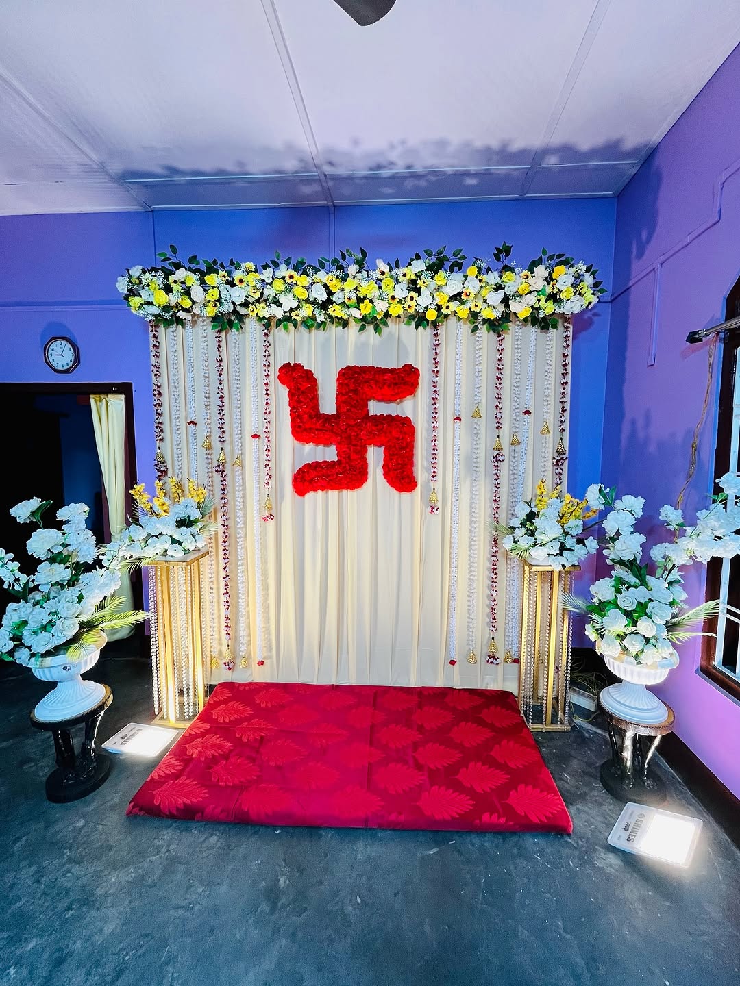 Traditional Swastik Floral Pooja Backdrop