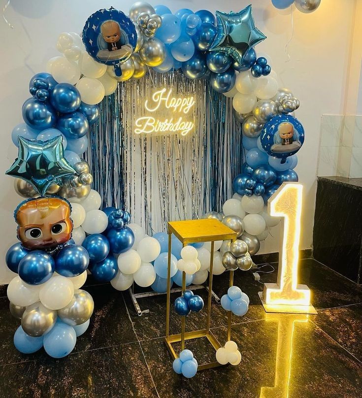 Boss Baby Blue Chrome 1st Birthday Arch
