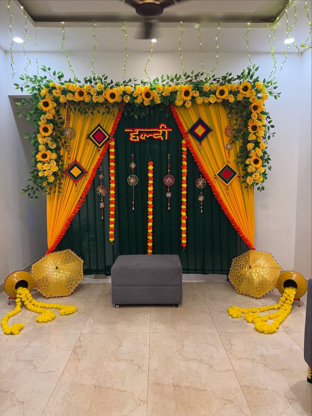 Sunflower & Green Drape Mehendi Gate