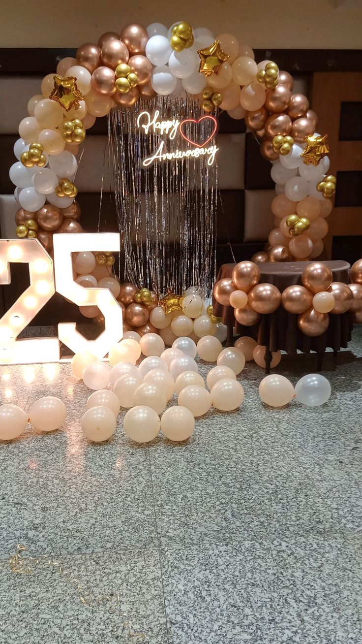 25th Rose-Gold Ring with Tinsel Curtain & Marquee 25