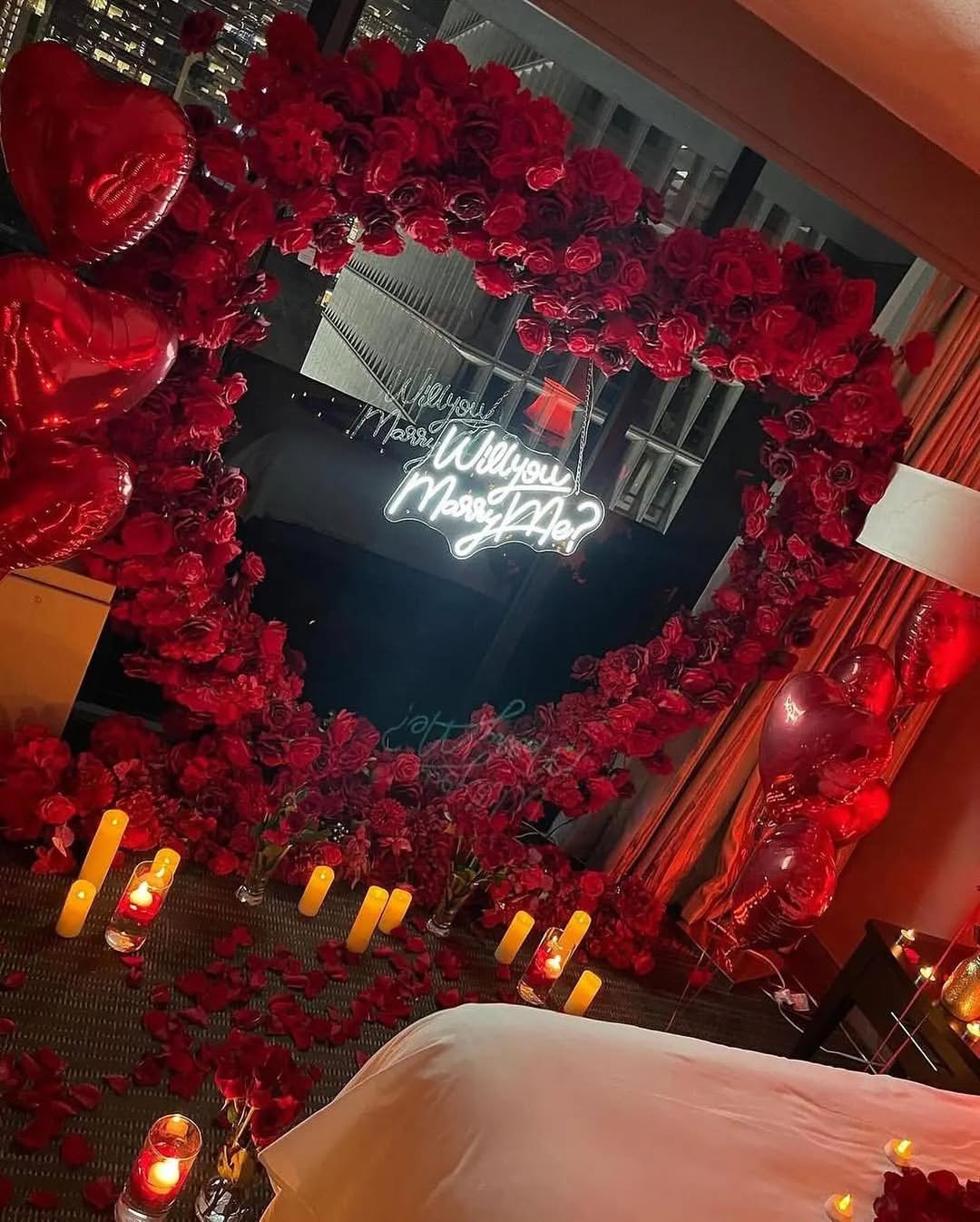 Red Rose Heart Mirror Bedroom Proposal