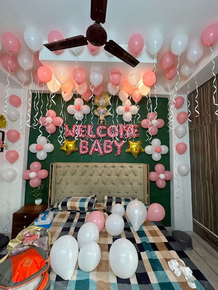 Pink Bedroom Ceiling & Flower Balloon Welcome