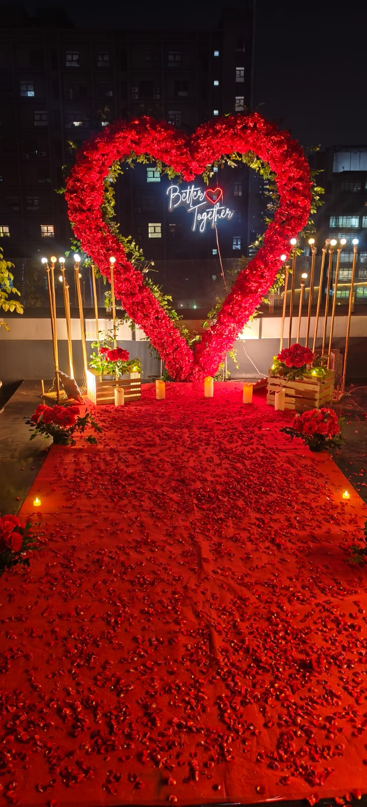 Giant Red Rose Heart Arch with 'Better Together' Neon